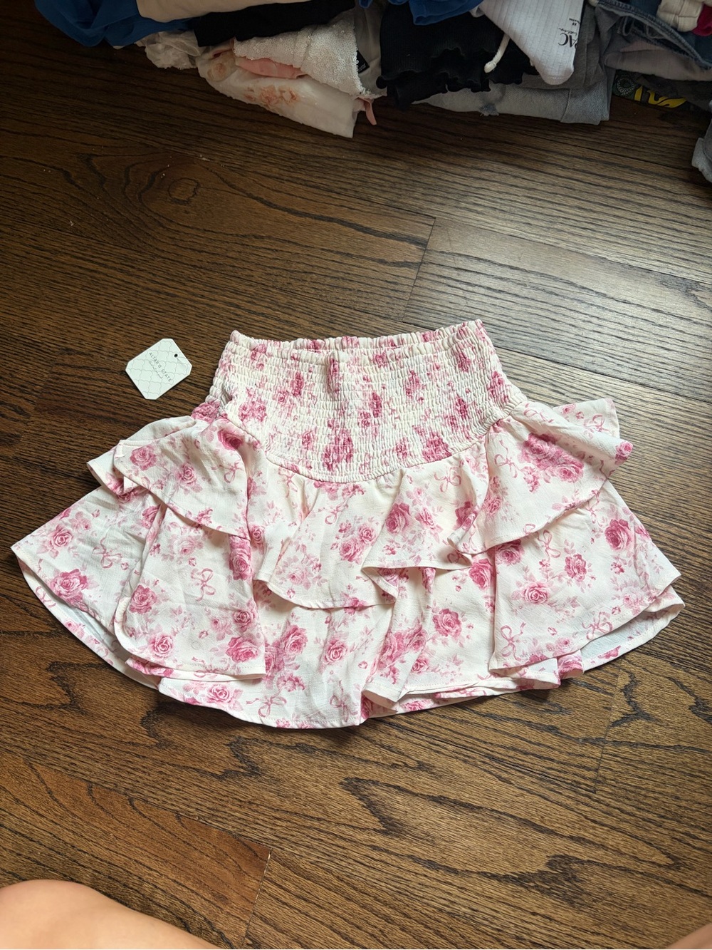 Altar'd State Pink Floral Tiered Ruffle Mini Skirt